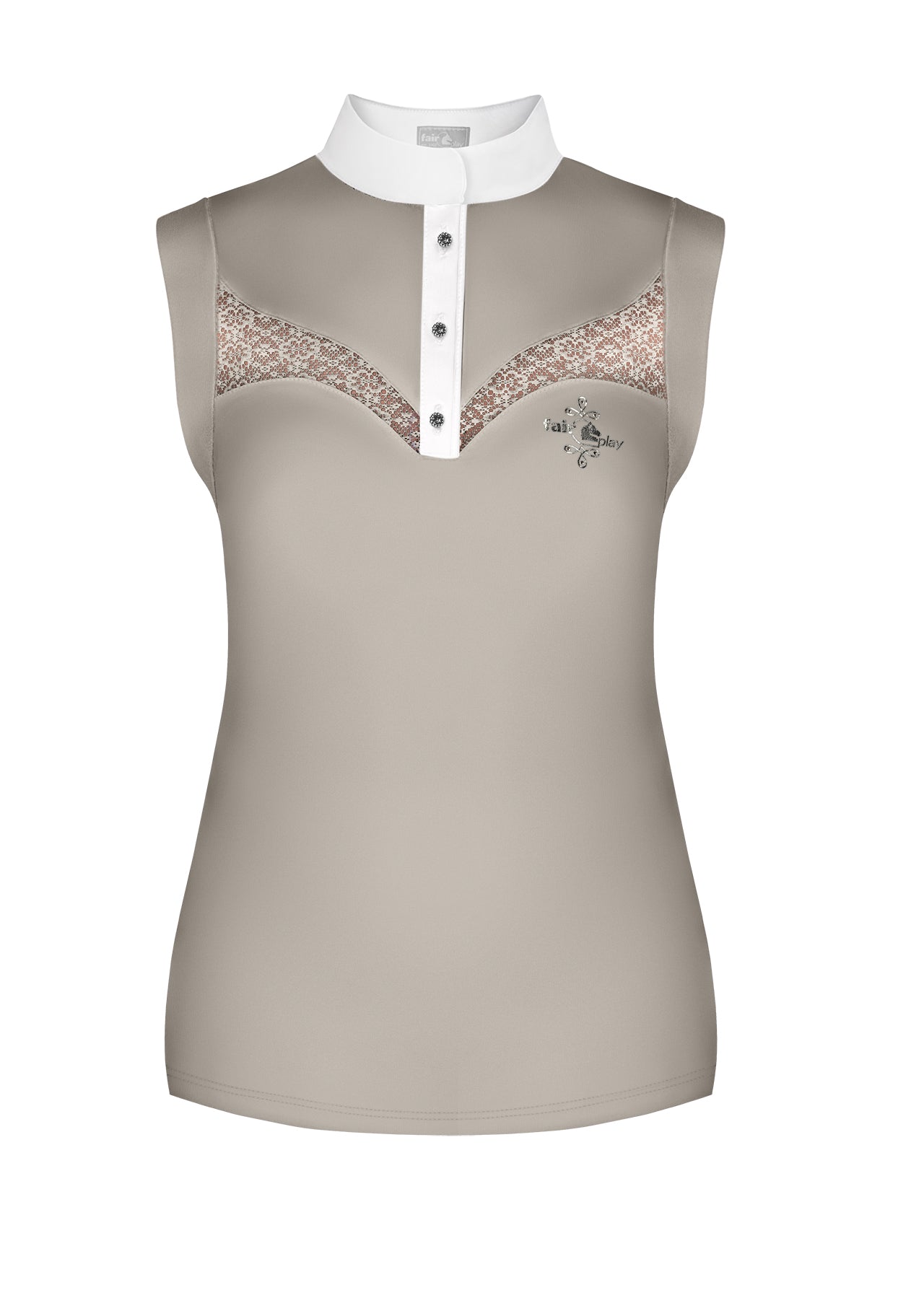 Beige sleeveless equestrian shirt with lace details 