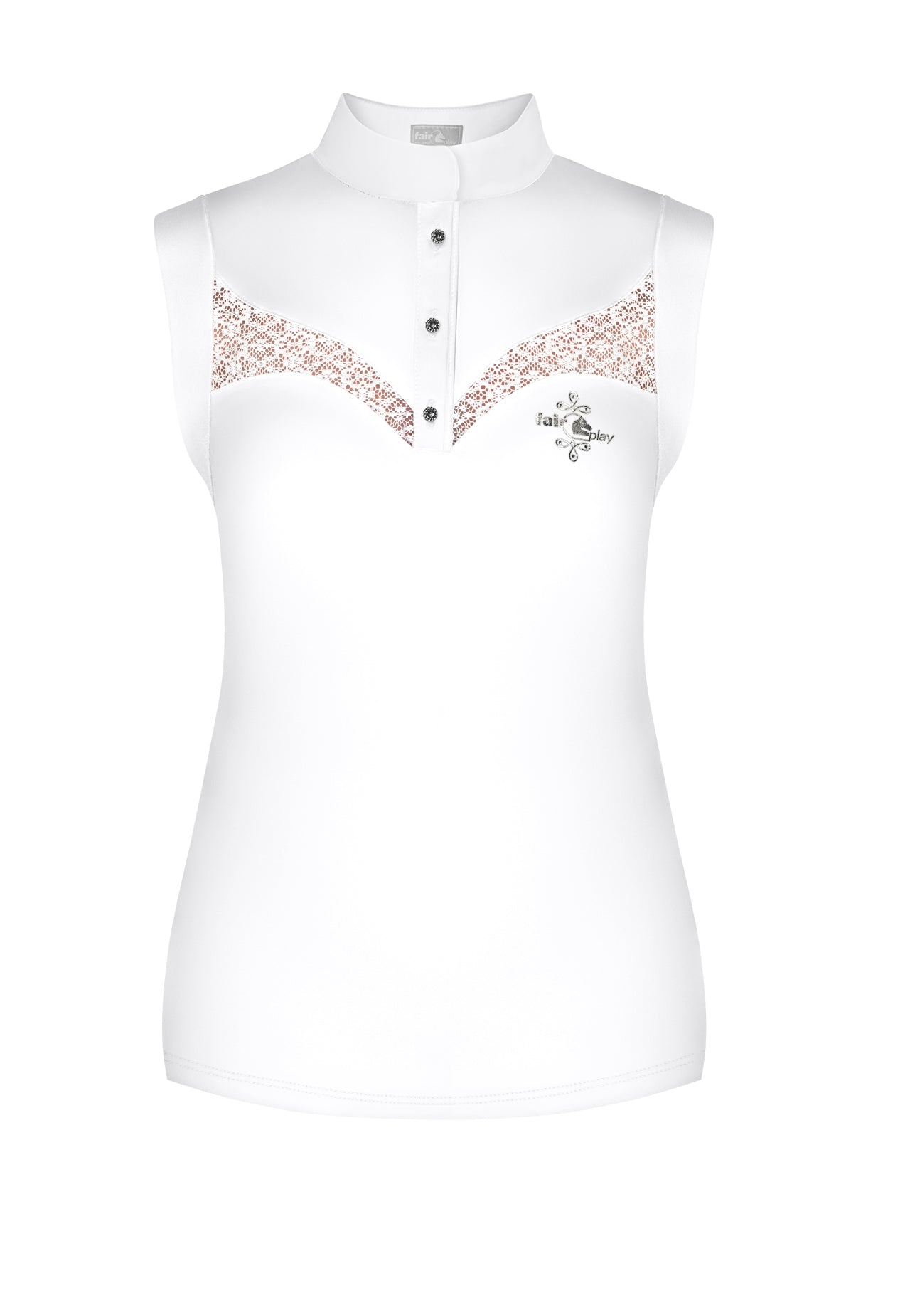 White sleeveless horse riding top with lace 