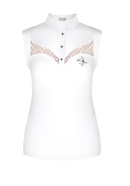 White sleeveless horse riding top with lace 