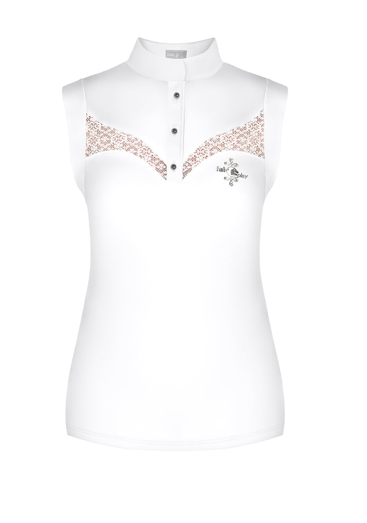 White sleeveless horse riding top with lace 
