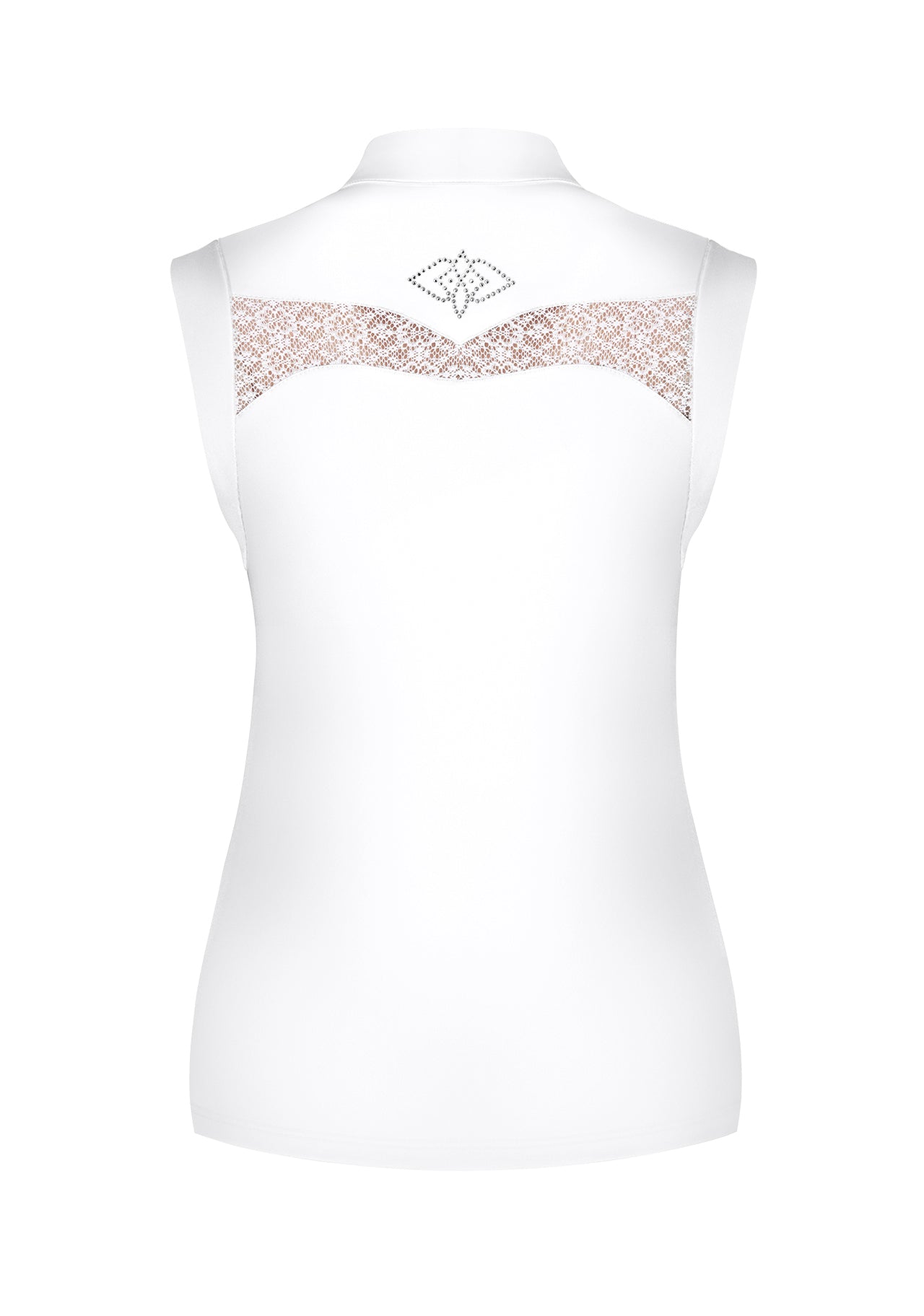 White sleeveless equestrian competition shirt