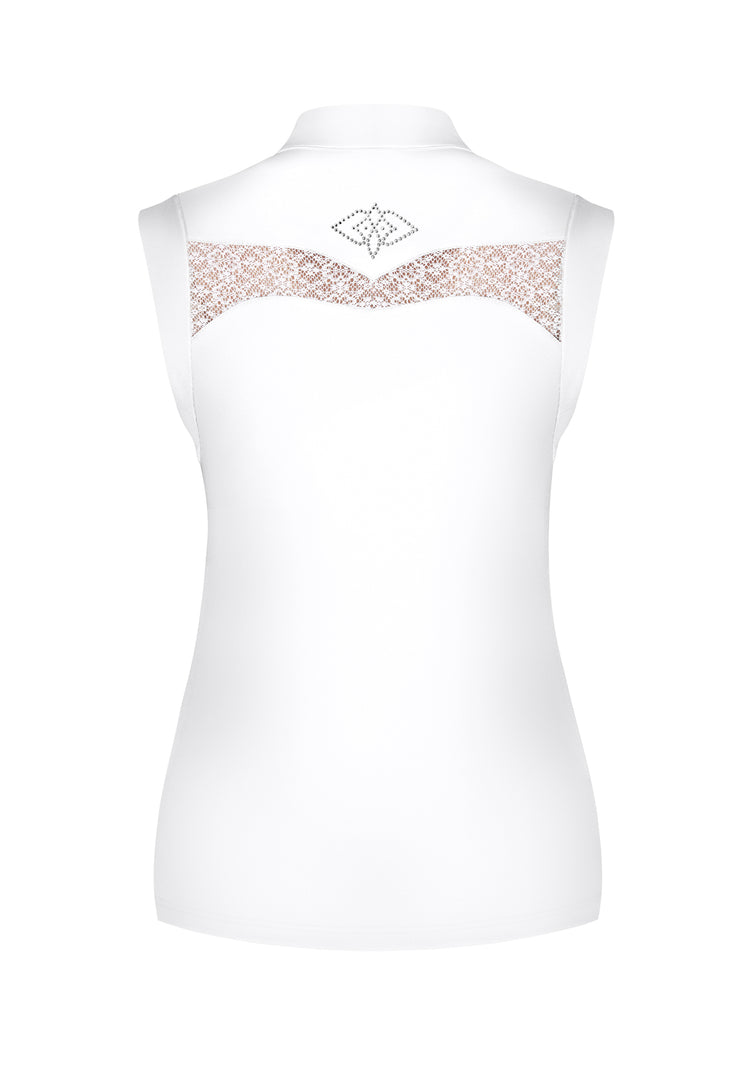 White sleeveless equestrian competition shirt