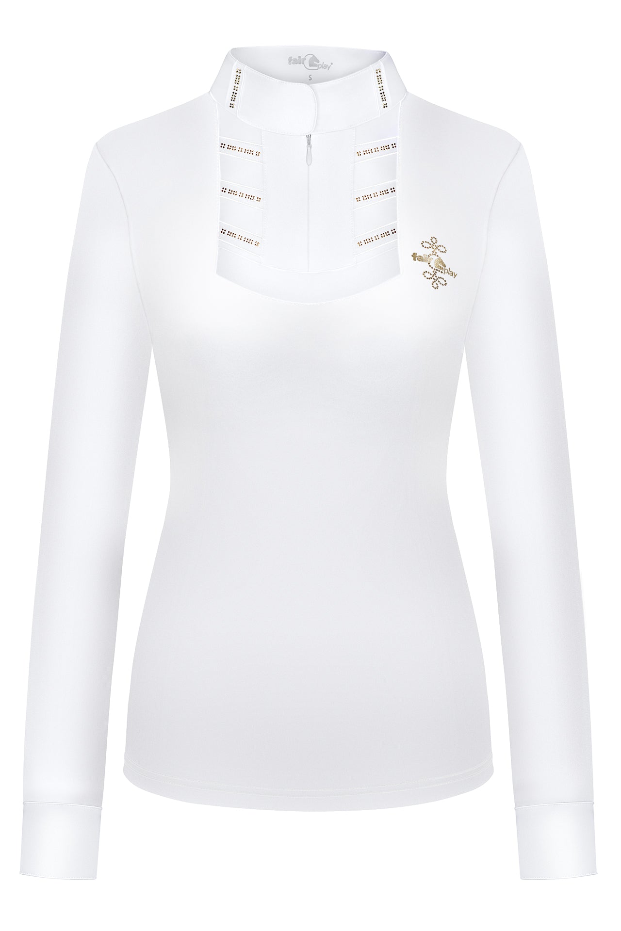 White long sleeve competition shirt with gold details 