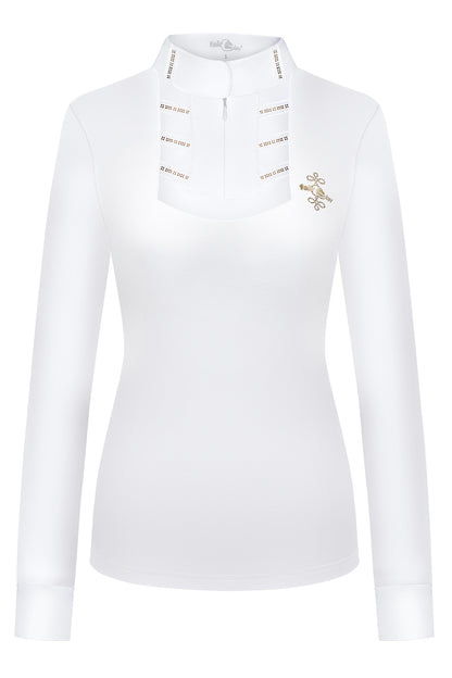 White long sleeve competition shirt with gold details 