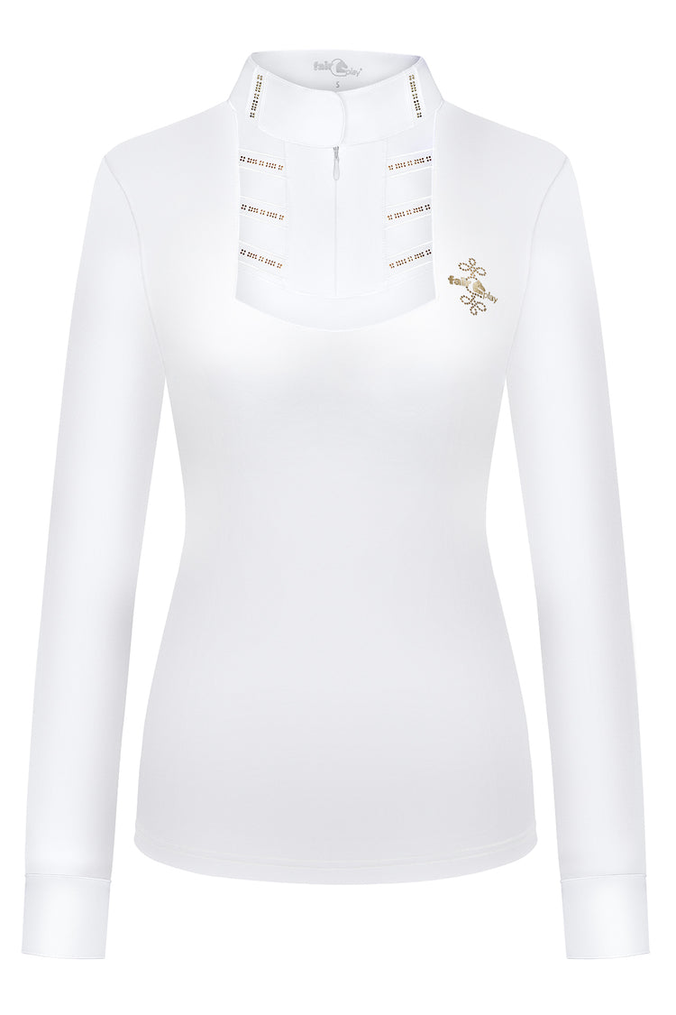 White long sleeve competition shirt with gold details 