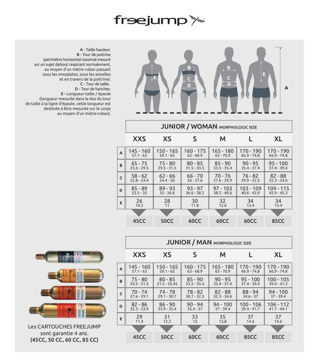 Freejump Plume Vest Size Chart