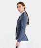 Woman wearing the Horse Pilot Aeromade show jacket in indigo