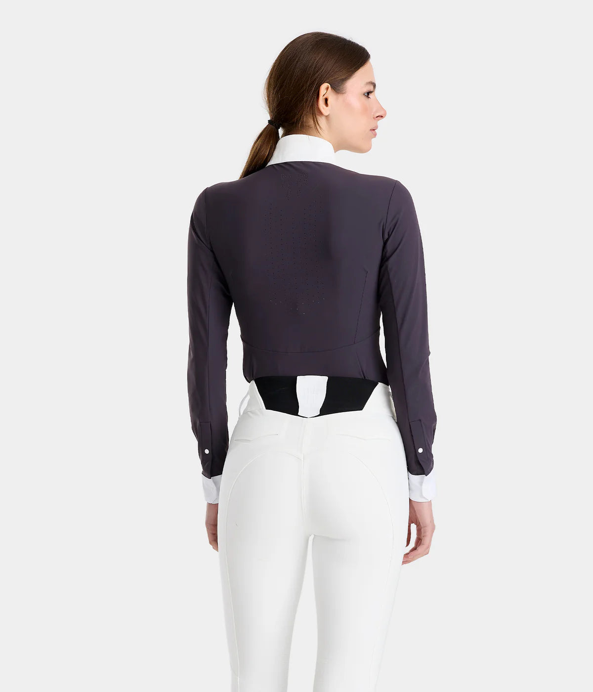 Equestrian long sleeve show shirt in dark navy and white