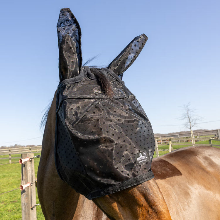 Turnout fly mask for horses with ear protection