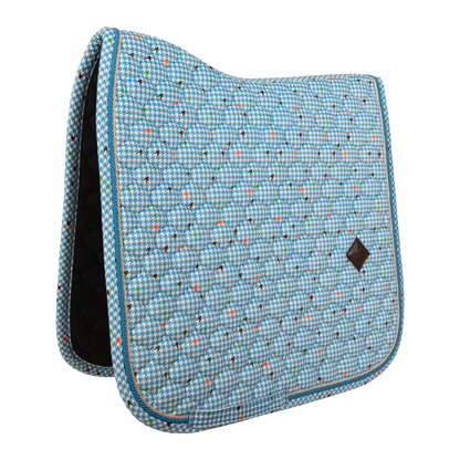 Blue check saddle blanket