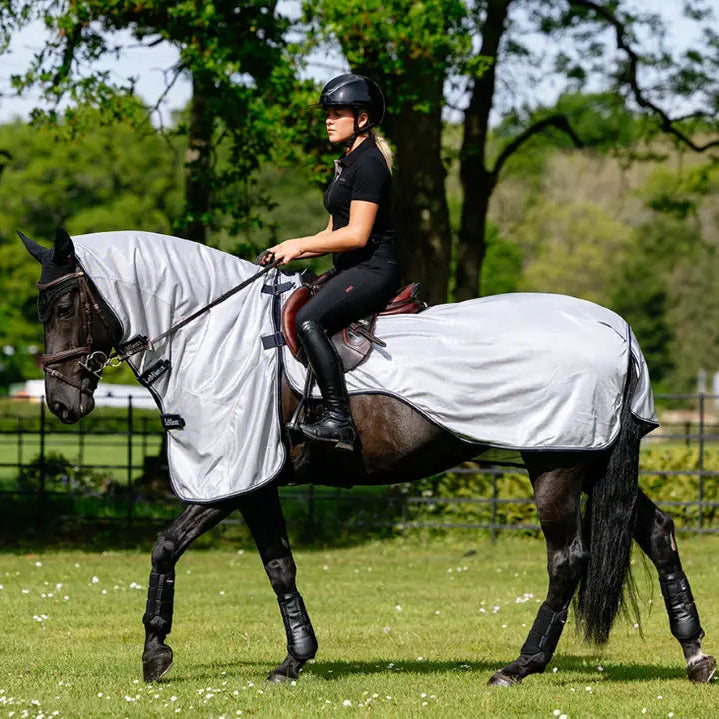 Horse riding fly rug with neck and tail flap