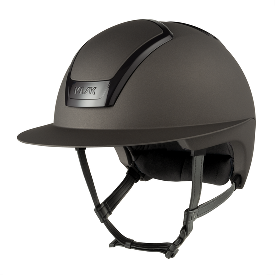 Matt brown horse riding helmet with wide peak