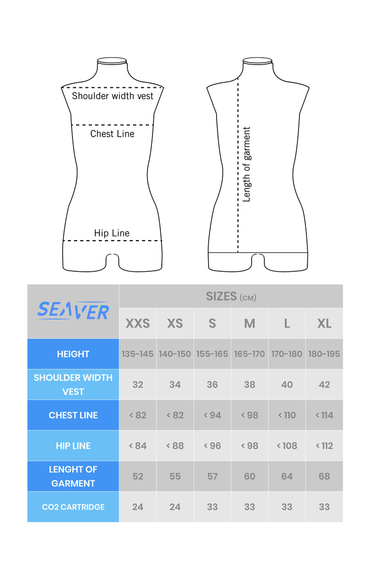 SEAVER equestrian airbag size chart