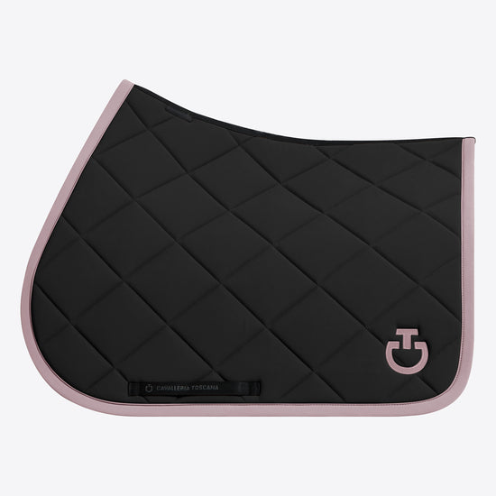 Black quilted CT saddle blanket with pink edging