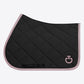 Black quilted CT saddle blanket with pink edging
