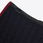 Close up of CT black saddle pad with dark red edging