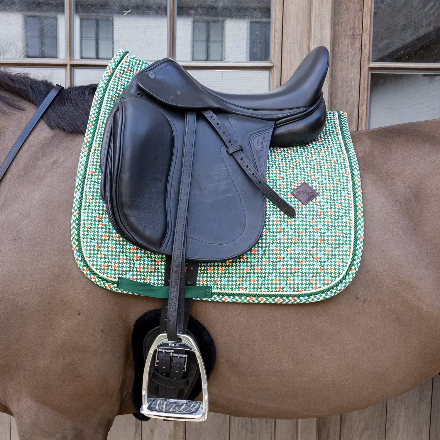 Saddle Pad Velvet Pied-De-Poule Dressage Dark Green