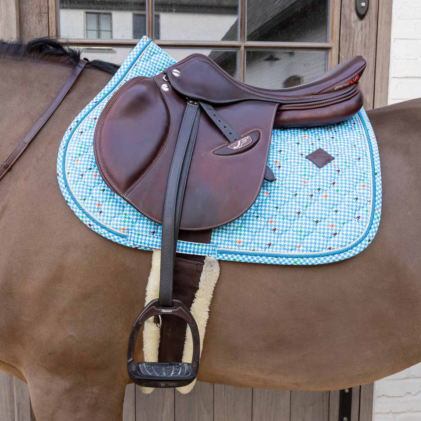 Saddle Pad Velvet Pied-de-Poule Show Jumping Blue