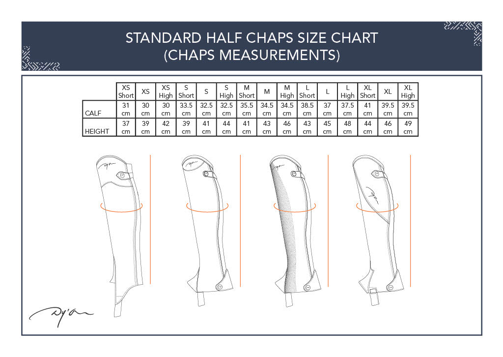 Dyon chaps size chart