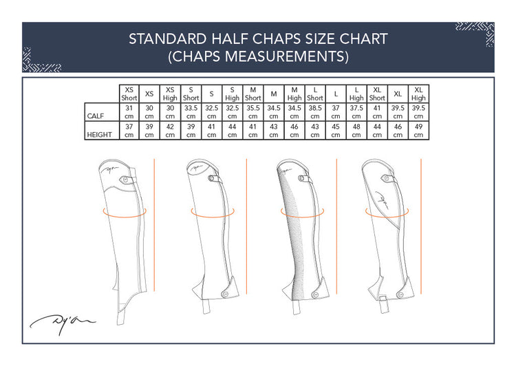 Dyon chaps size chart