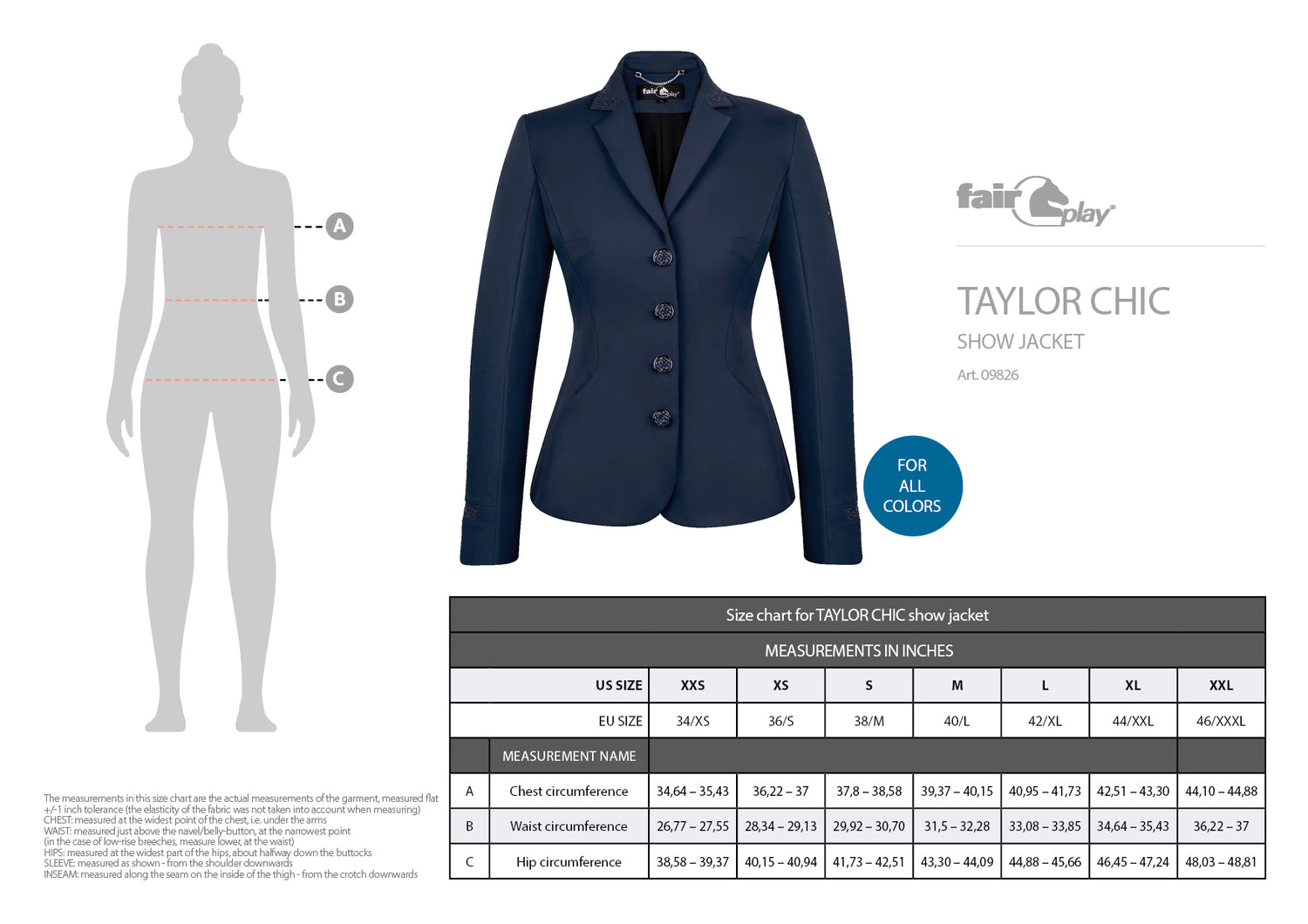 Fair Play Taylor Chic Size Chart