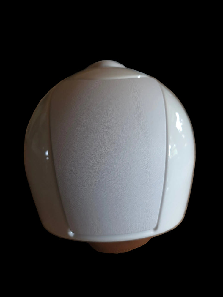 White horse riding helmet with polo visor