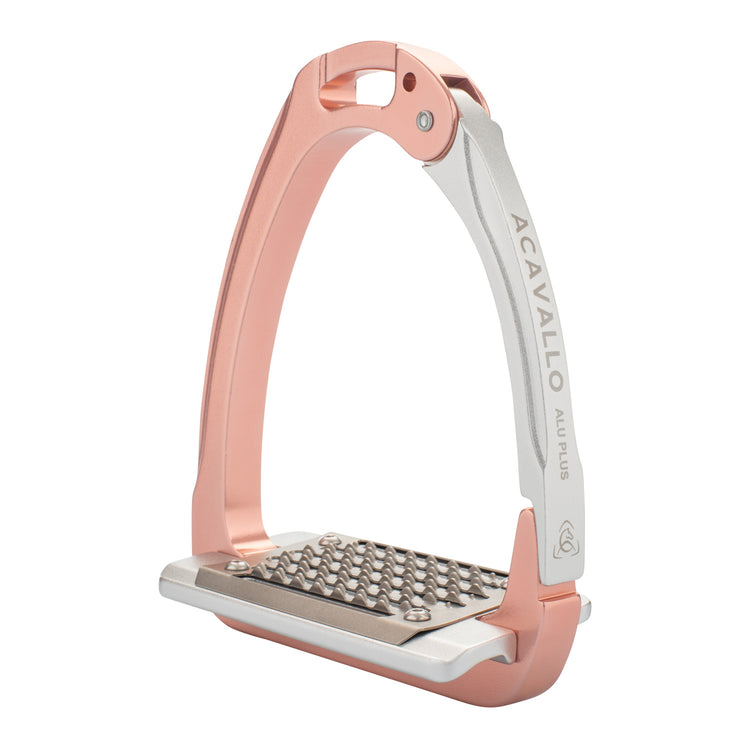 Acavallo Arena Aluplus lightweight safety stirrups with durable stainless steel tread.