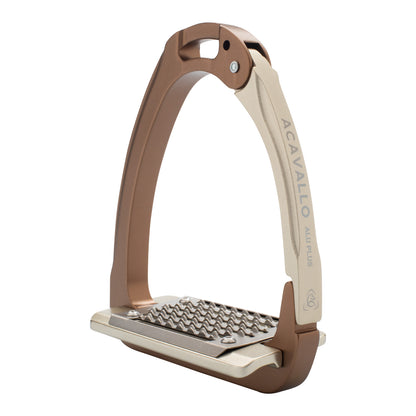 Acavallo Arena Aluplus stirrups with five-degree inclined stainless steel tread for grip and rider comfort.