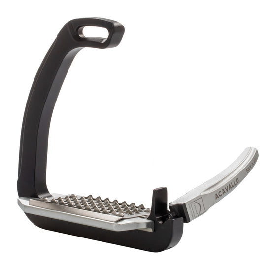 Acavallo REL-X safety stirrups designed for enhanced rider comfort and freedom.