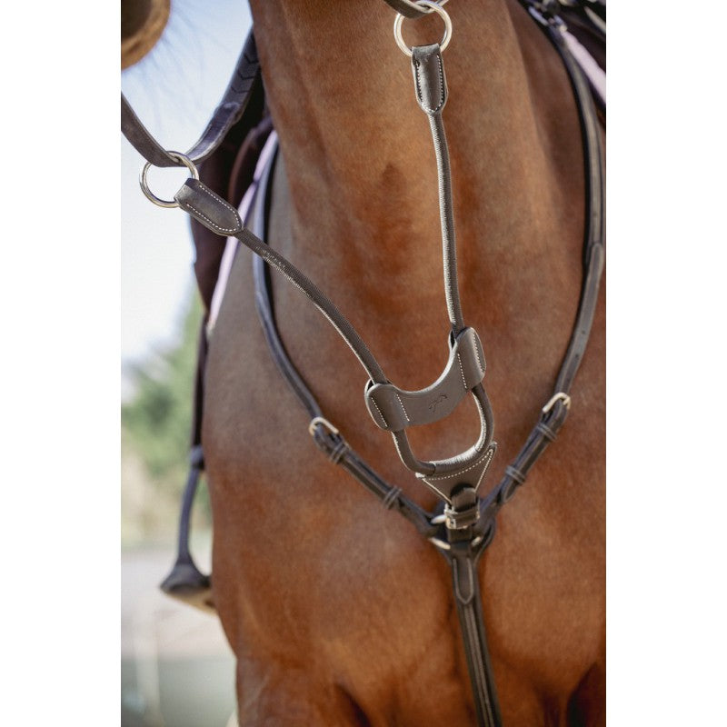 Adjustable elastic martingale fork designed for a flexible and comfortable fit.