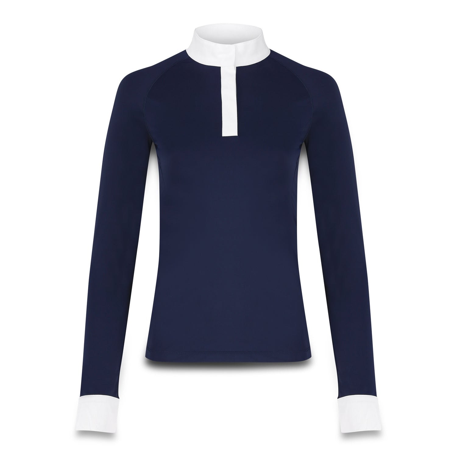 Classic long-sleeve horse riding show shirt with elegant white collar