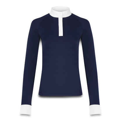 Classic long-sleeve horse riding show shirt with elegant white collar