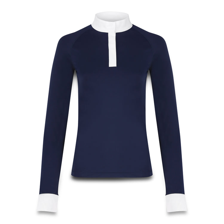 Classic long-sleeve horse riding show shirt with elegant white collar