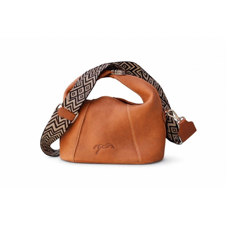 Compact leather bag with removable strap for versatile carrying