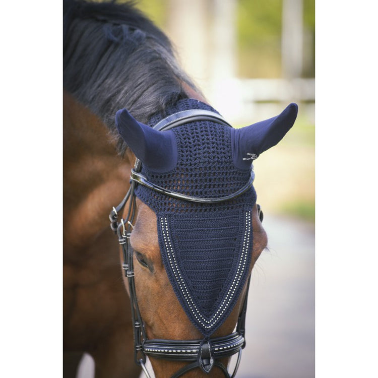 Competition fly veil with crystal detailing and flexible long ears.
