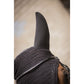 Crochet horse ear bonnet with dense knit designed to sit neatly around the horse&