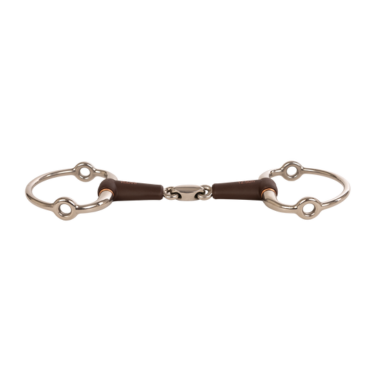 Double-jointed Flex Eggbutt Gag bit with medium-firm synthetic mouthpiece