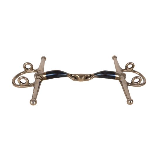 Double-jointed gag bit with full cheek sides for lateral stability and guidance