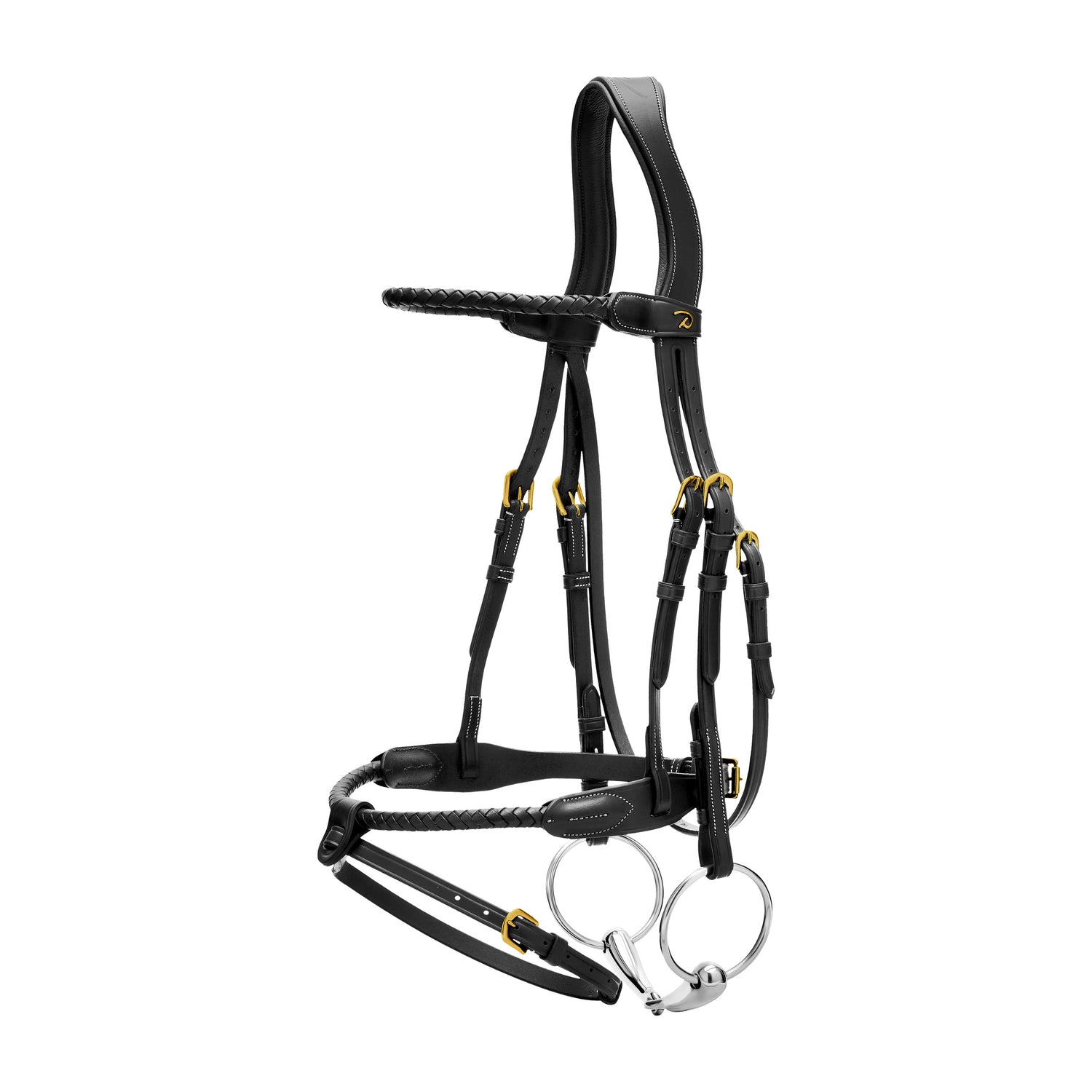 Braided leather flash noseband bridle with straight browband