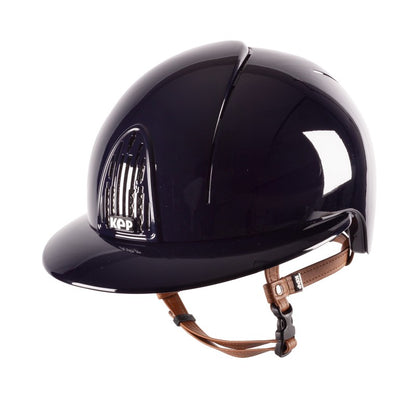 Dark Navy horse riding helmet with beige chin strap