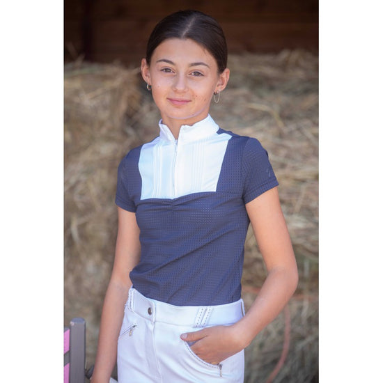 Kids equestrian show shirt with mesh fabric navy blue
