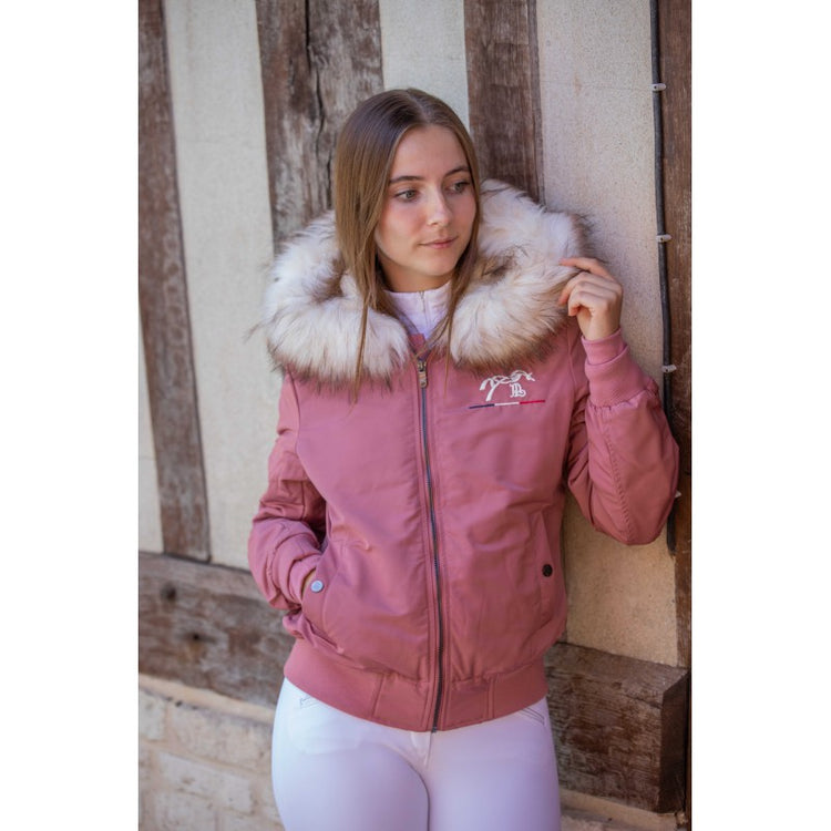 Penelope Lyon ladies winter bomber jacket in Green with soft teddy fur lining.