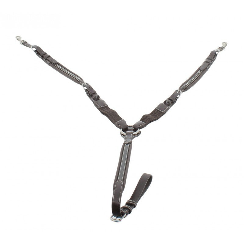 Equestrian breastplate with martingale attachment for a versatile tack setup.