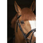 Equestrian bridle with perforated rubber reins and non-slip studs for additional grip.