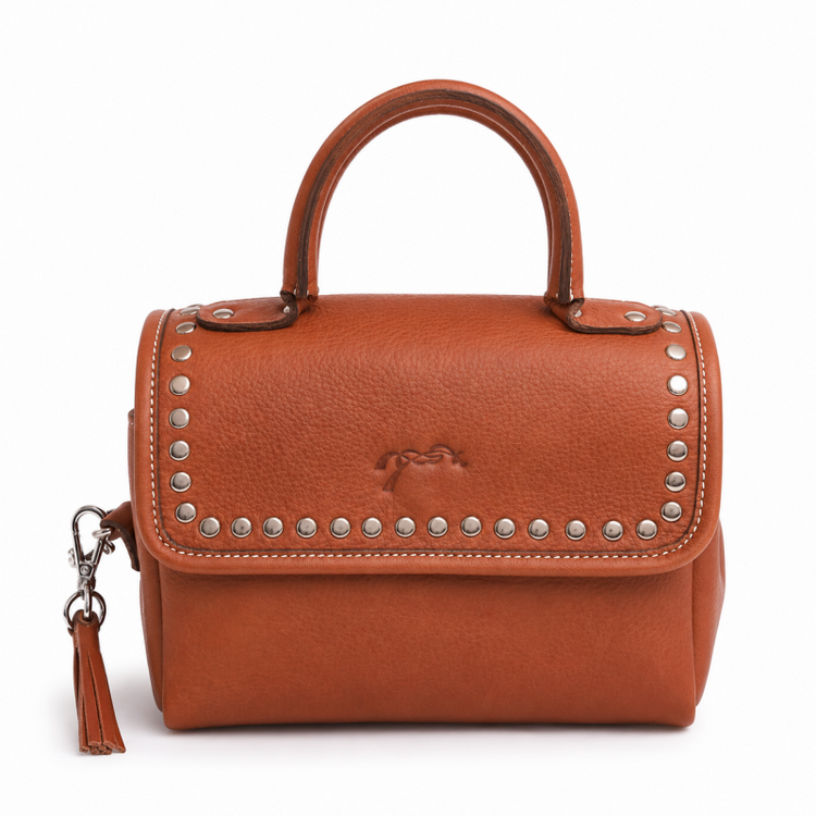 Equestrian-inspired leather shoulder bag with saddlery-style detailing