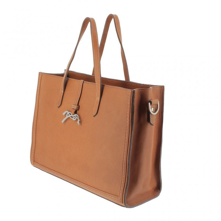 Equestrian leather handbag with elegant saddle-inspired detailing.