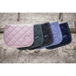 Equestrian saddle pad with two rows of crystals around the edge.