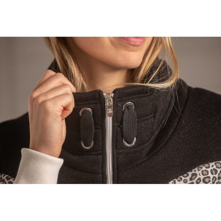 Equestrian statement zip jacket with leopard print, glitter details and modern stand-up collar.