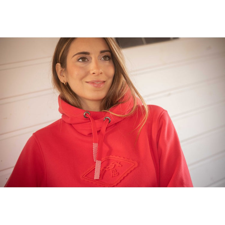 Equestrian sweatshirt with flat drawstrings and wrap-over hood