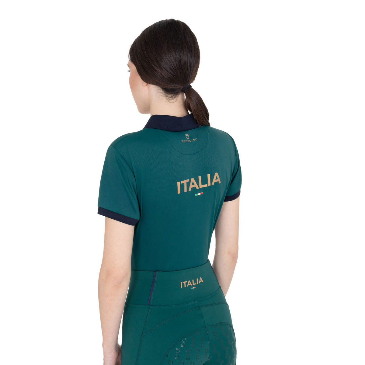 Equestrian training polo with short sleeves and breathable technical fabric